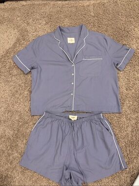 Umgee periwinkle Short Sleeve Pajama Set with White Piping